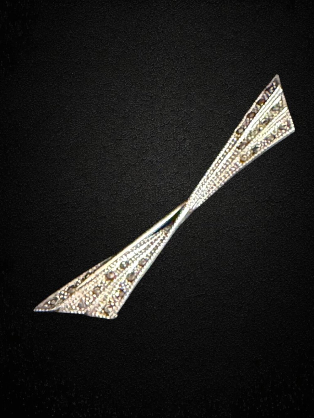 Vintage 925 Sterling Silver Marcasite Ribbon Scroll Brooch Pin 5.3g